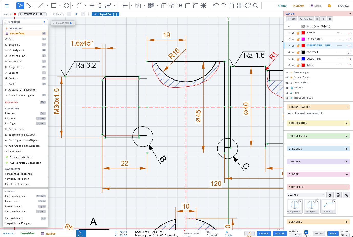 Maschinenbau-Zeichnungen mit klarer Geometrie und sauberer Bemassung.