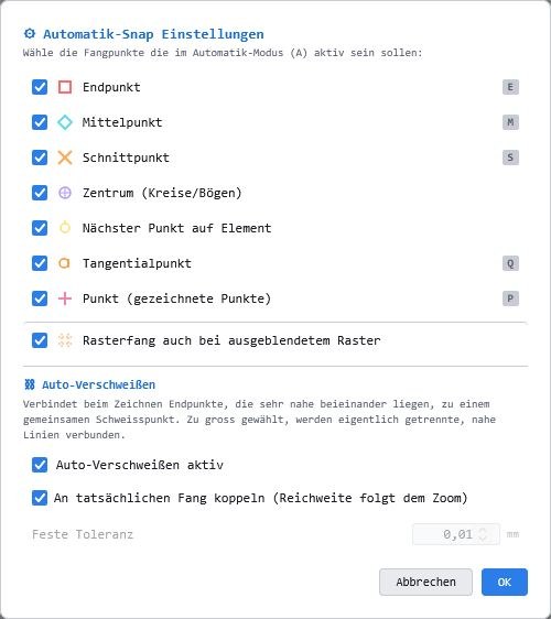 Automatik Snap Einstellungen
